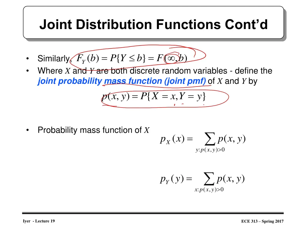 joint distribution functions cont d