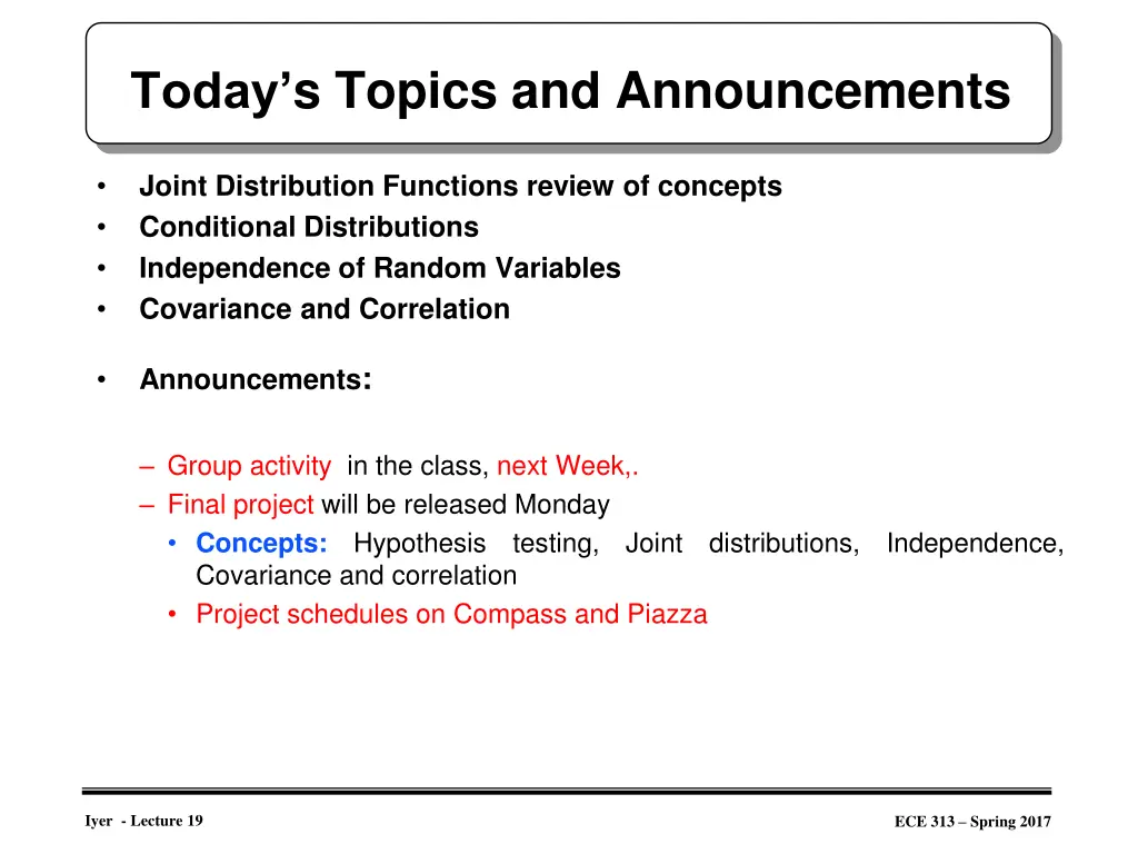 today s topics and announcements
