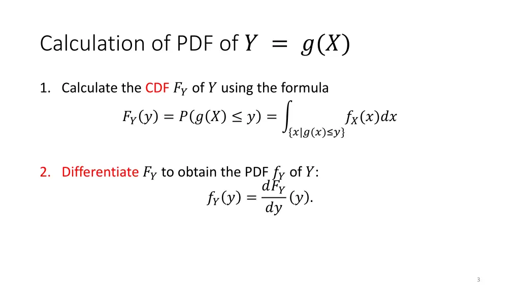 calculation of pdf of