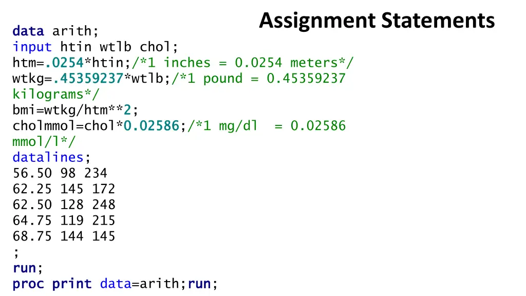 assignment statements