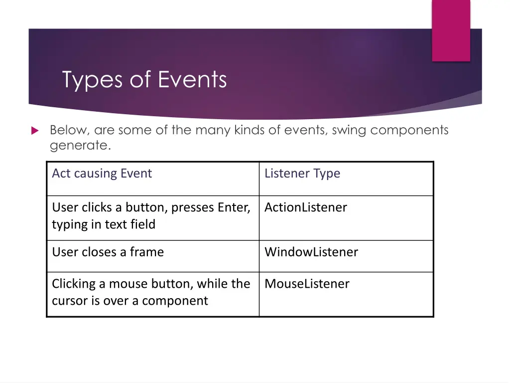 types of events