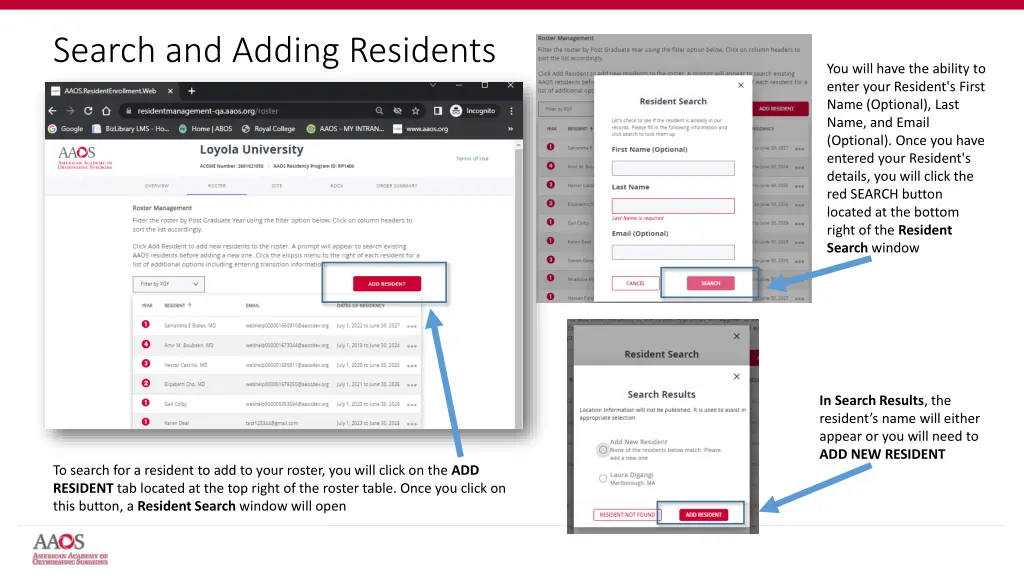 search and adding residents