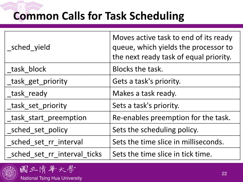 common calls for task scheduling