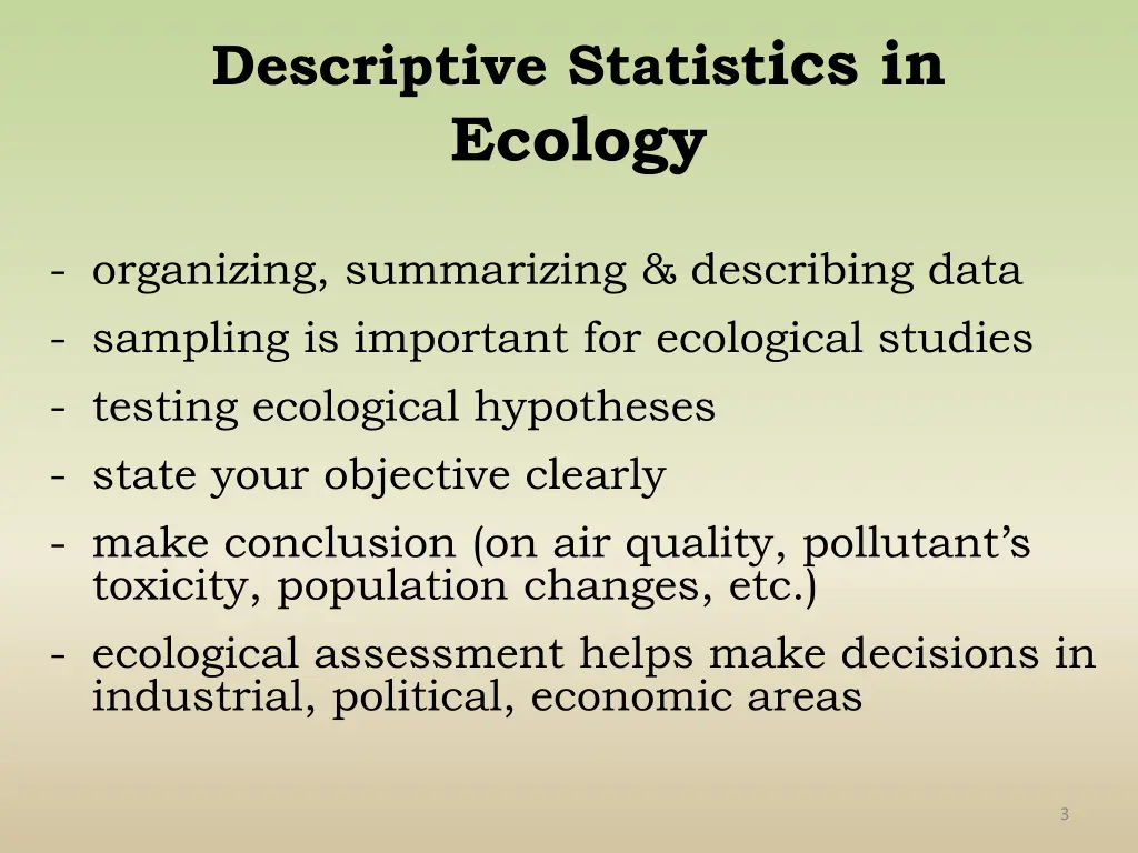 descriptive statist ics in ecology