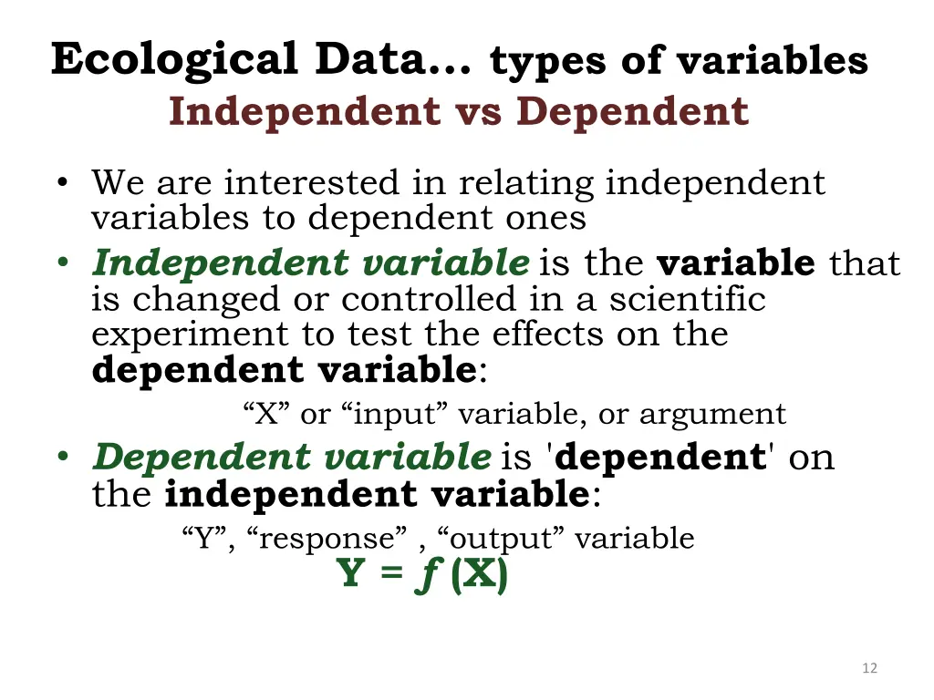 ecological data types of variables independent