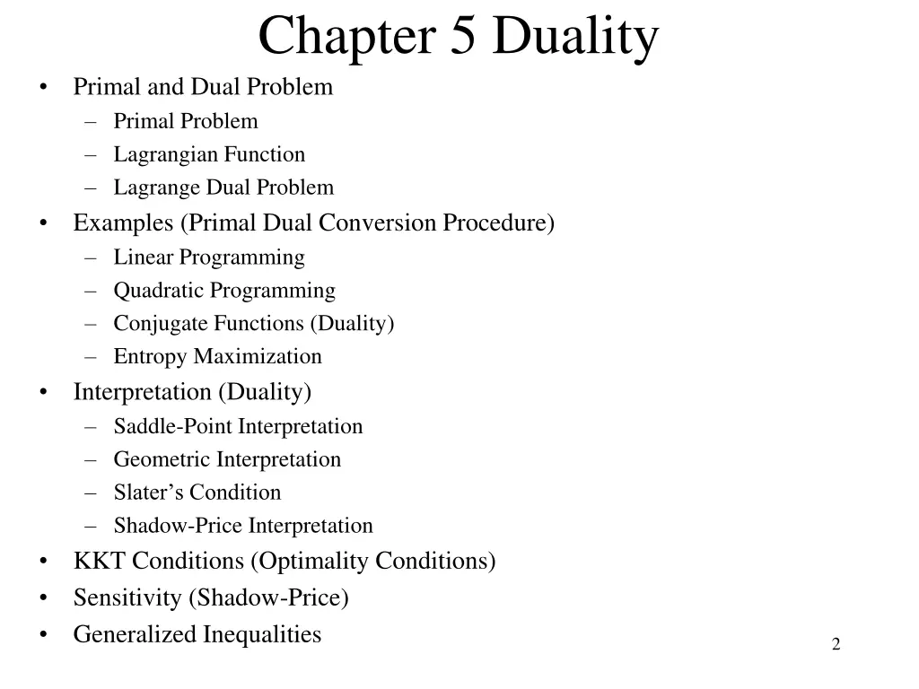 chapter 5 duality primal and dual problem primal