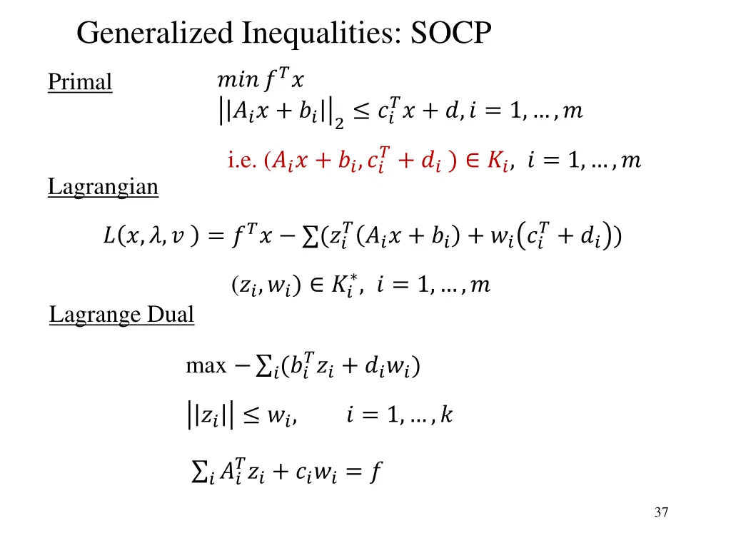 generalized inequalities socp