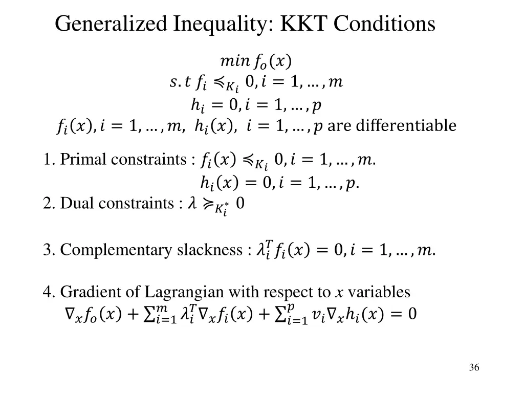 generalized inequality kkt conditions