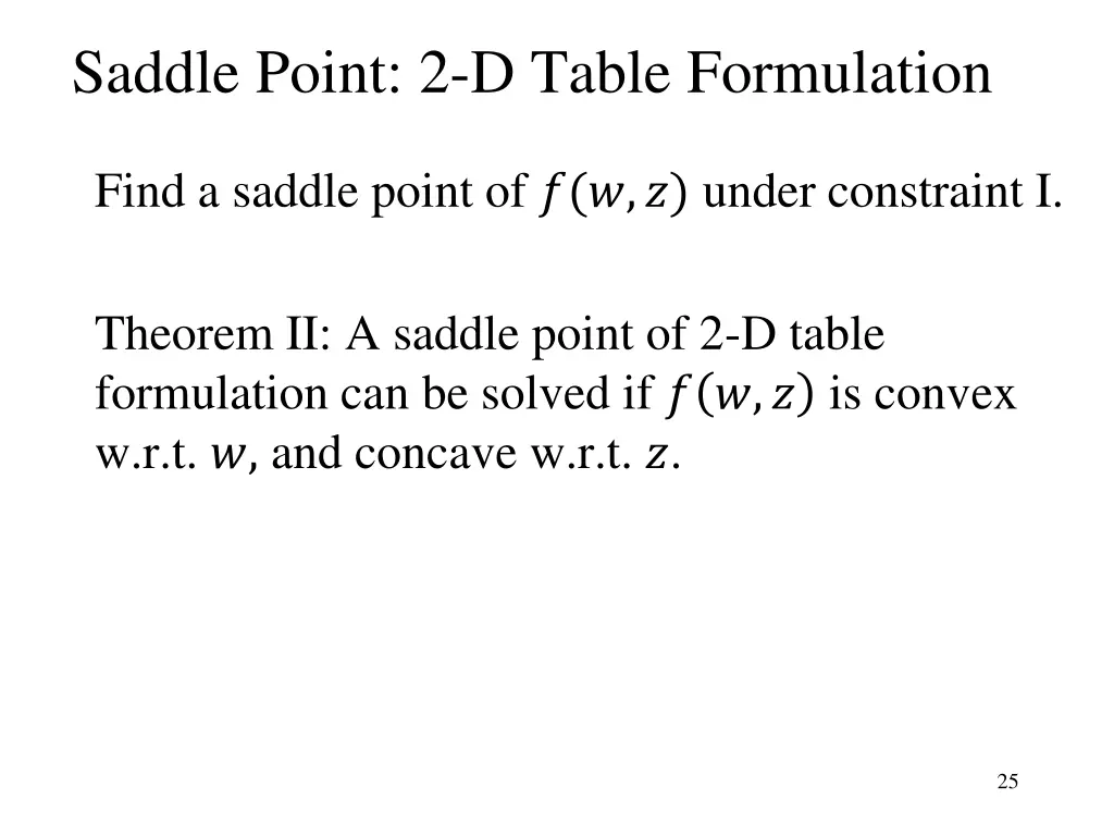 saddle point 2 d table formulation 1