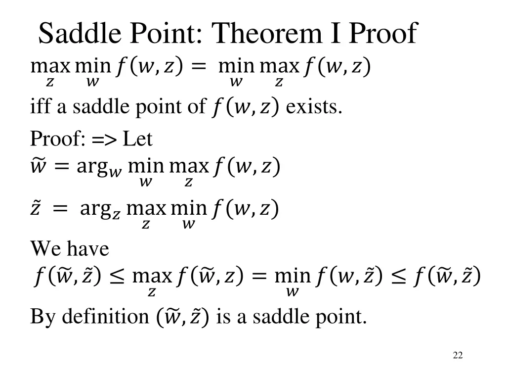 saddle point theorem i proof max iff a saddle