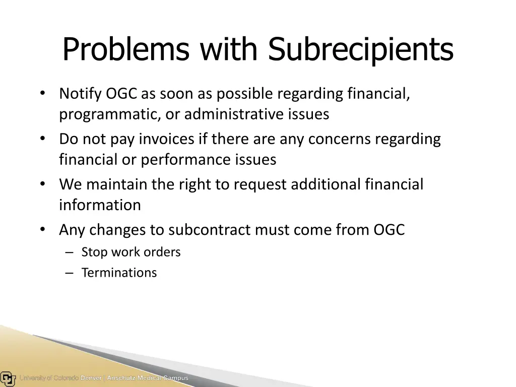 problems with subrecipients