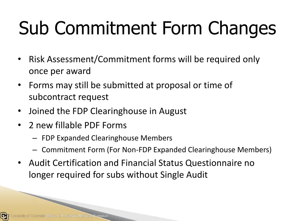 sub commitment form changes