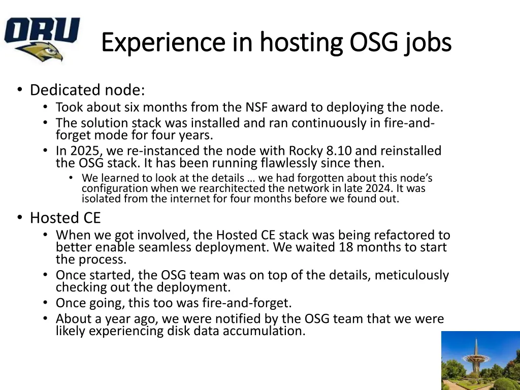 experience in hosting osg jobs experience