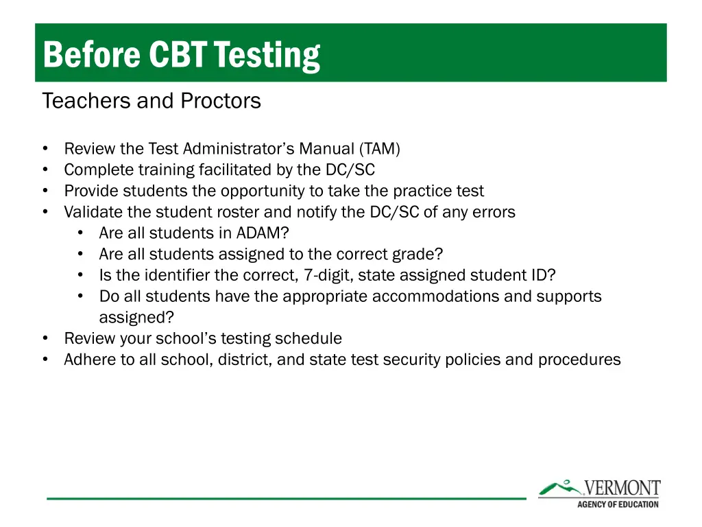 before cbt testing teachers and proctors