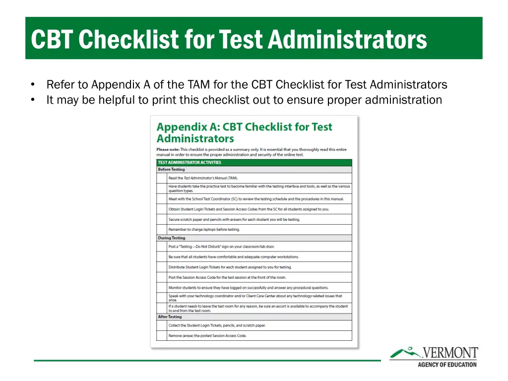 cbt checklist for test administrators