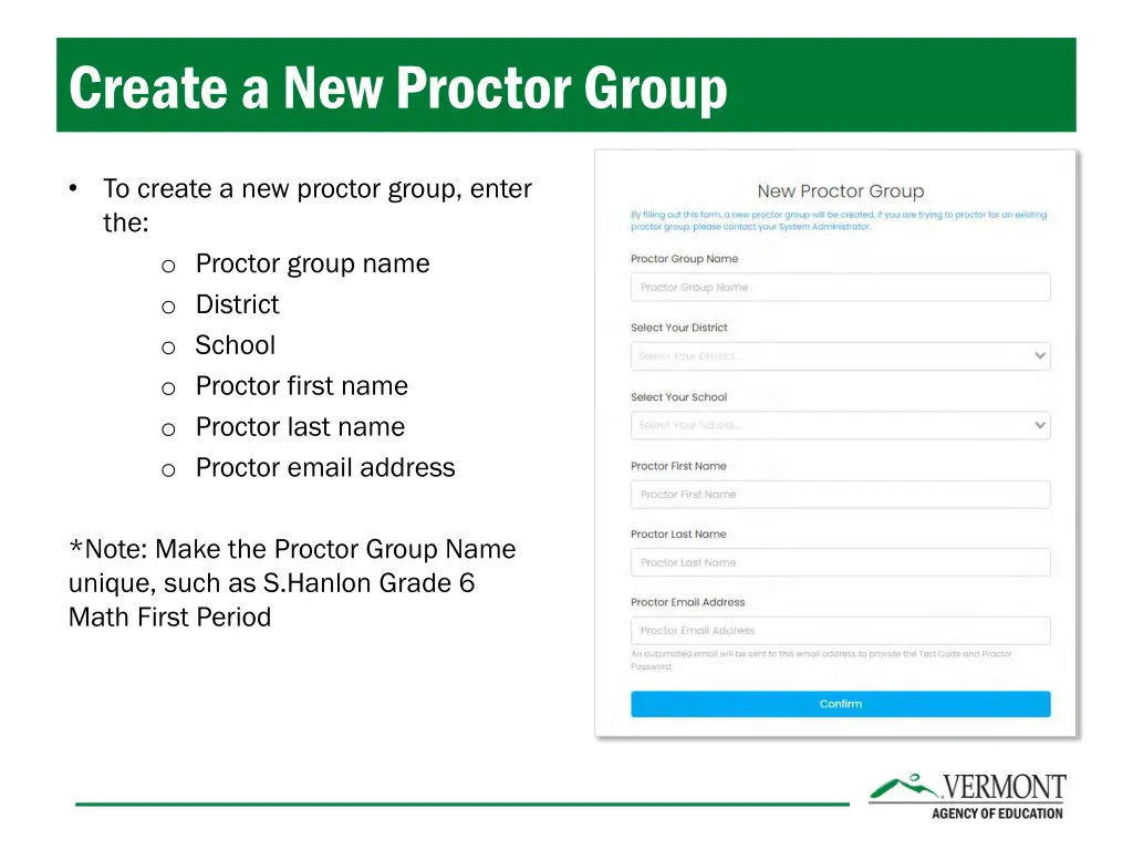 create a new proctor group