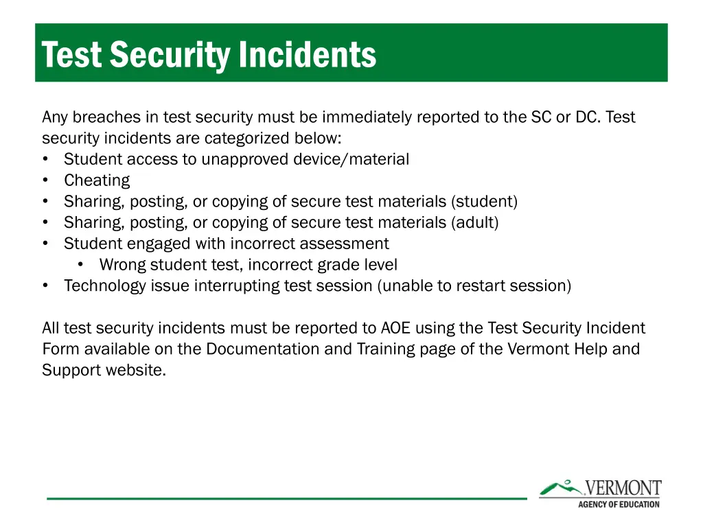 test security incidents