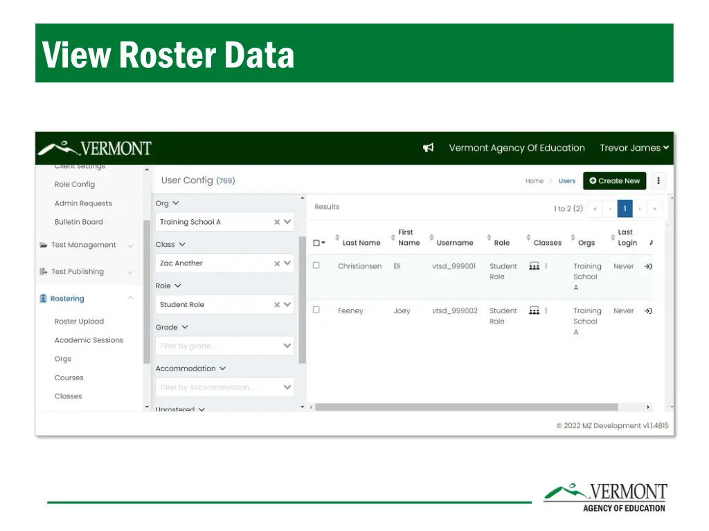 view roster data 1