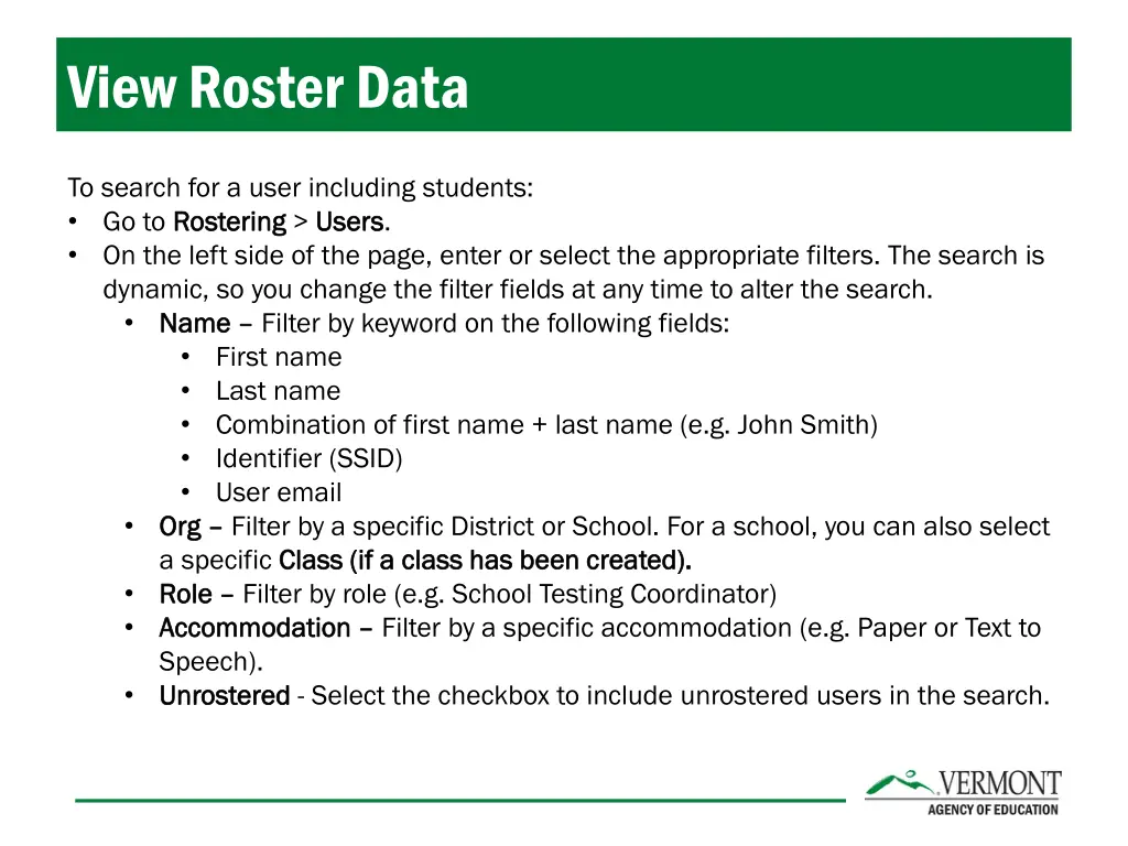 view roster data