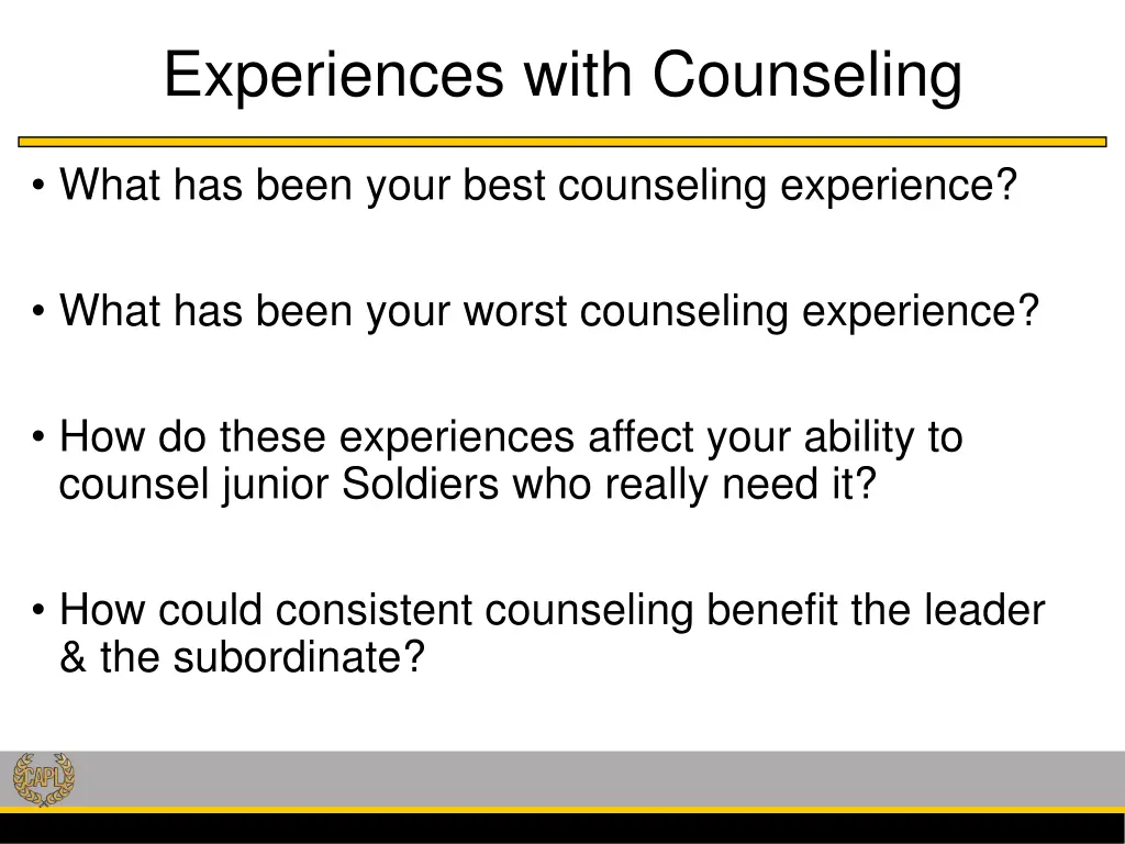experiences with counseling