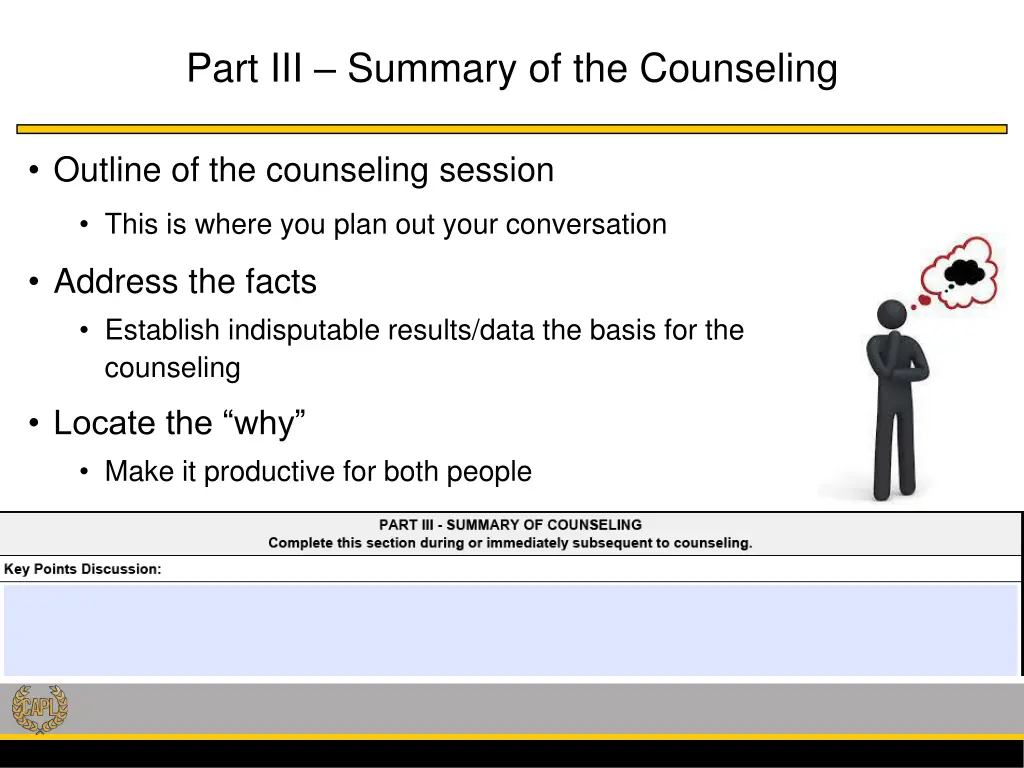 part iii summary of the counseling