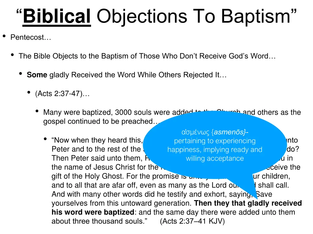 biblical objections to baptism pentecost