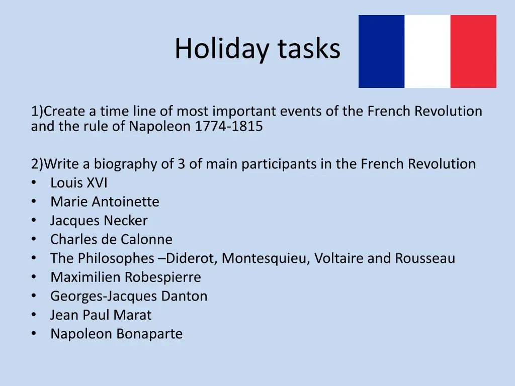 holiday tasks