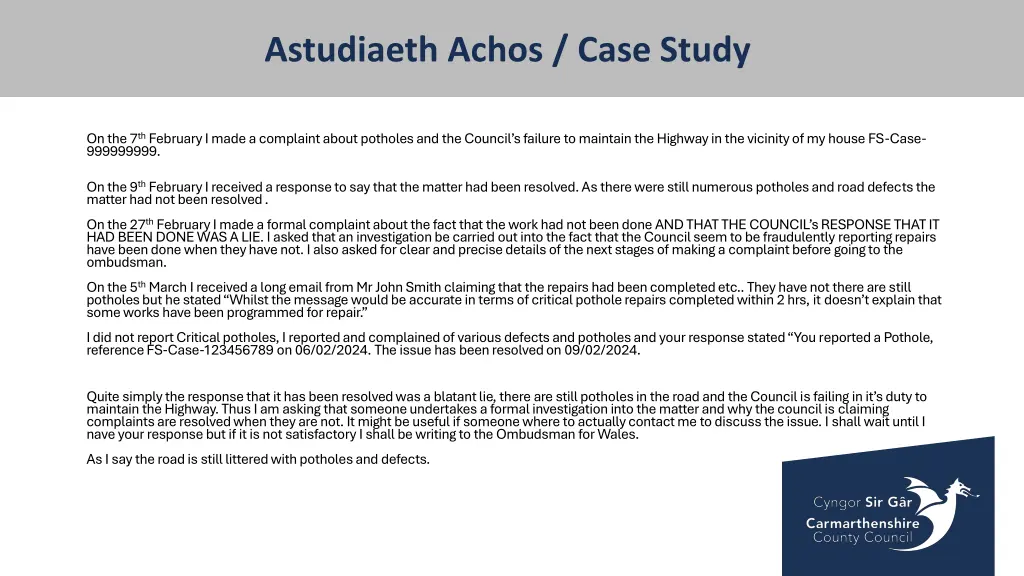 astudiaeth achos case study 1
