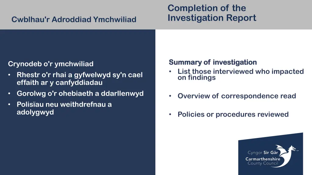 completion of the investigation report 1