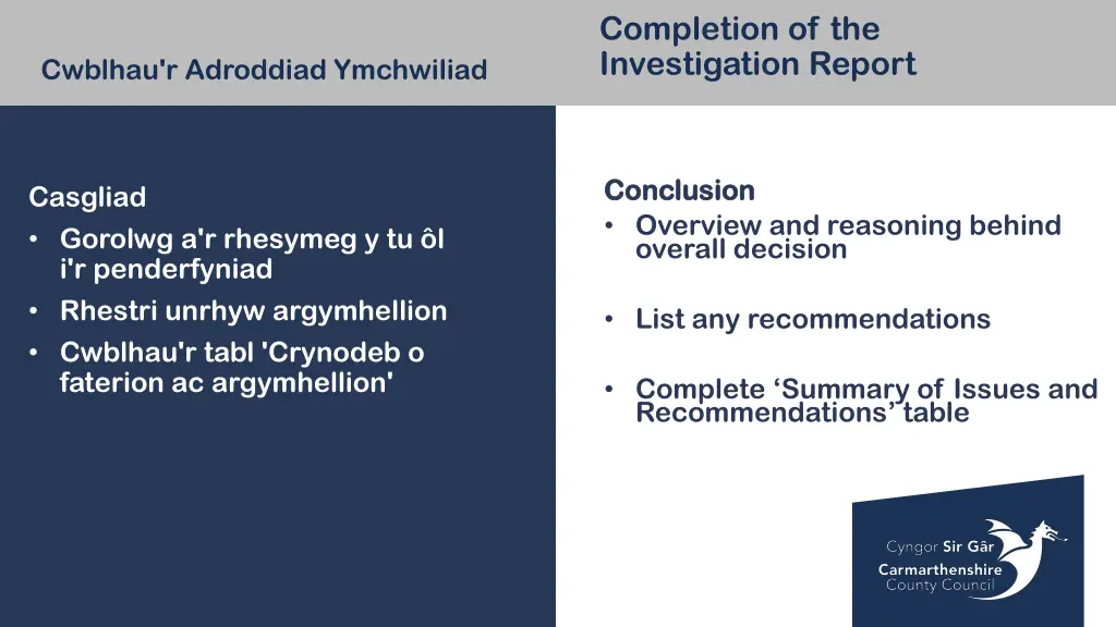 completion of the investigation report 4