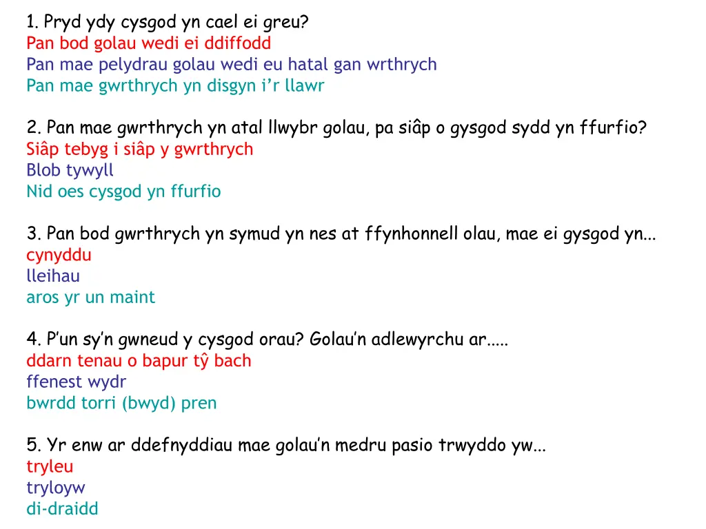 1 pryd ydy cysgod yn cael ei greu pan bod golau