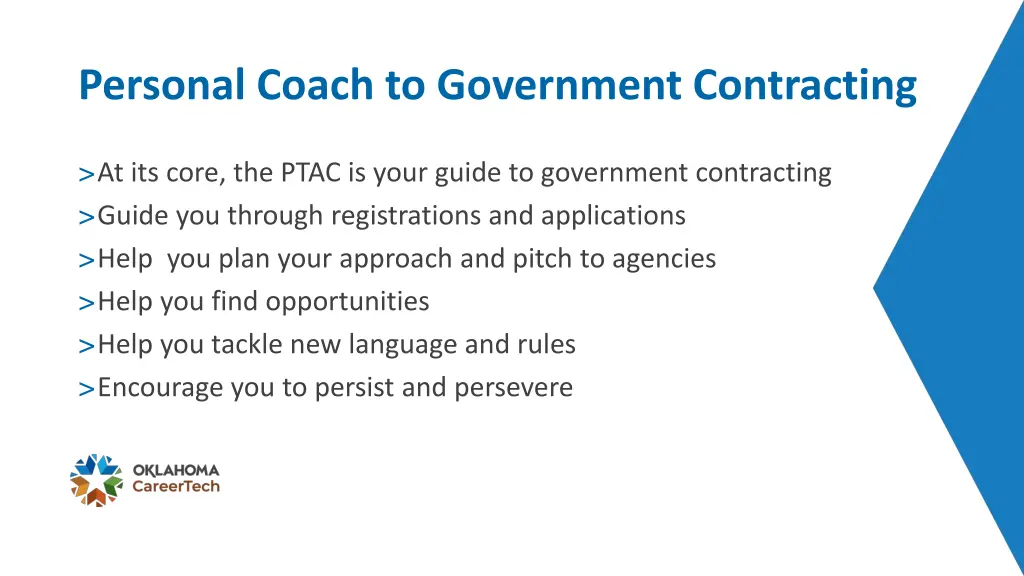 personal coach to government contracting