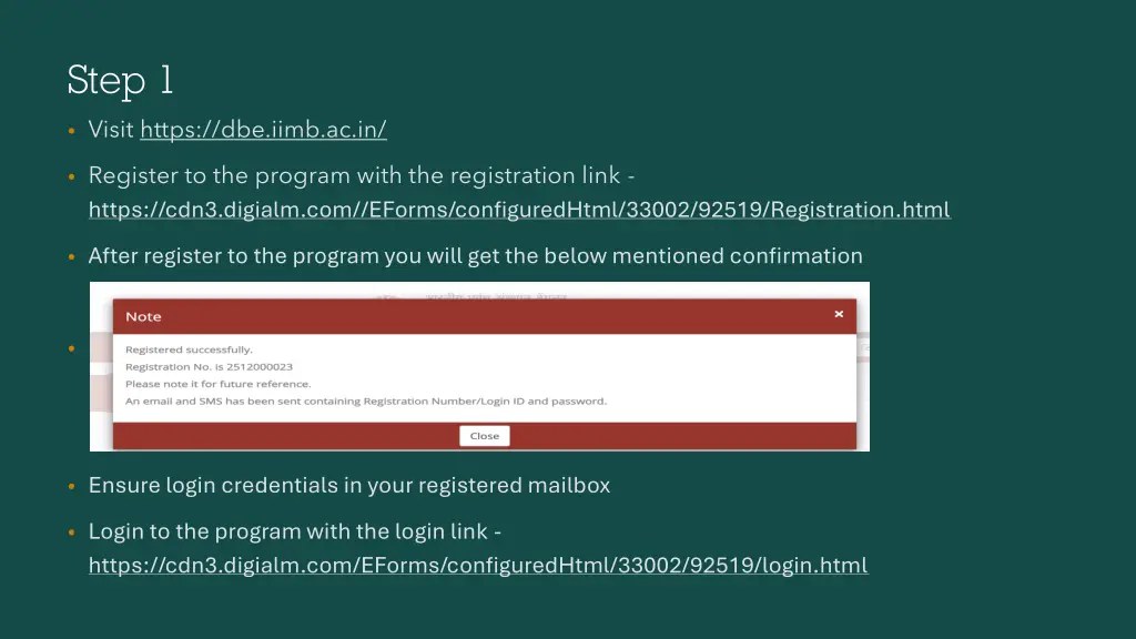 step 1 visit https dbe iimb ac in