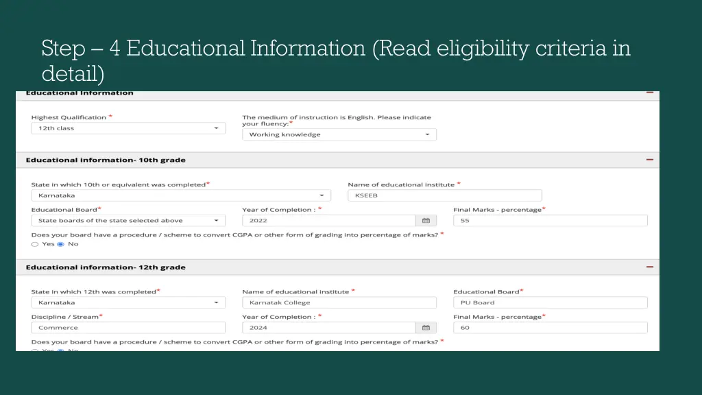 step 4 educational information read eligibility
