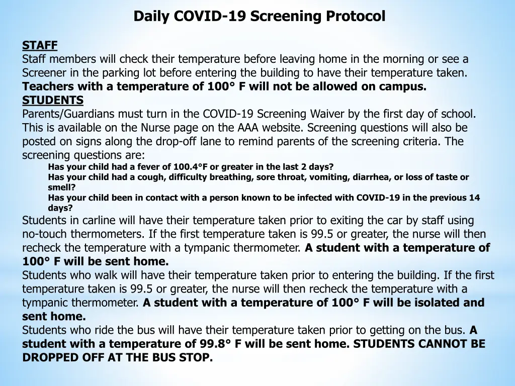 daily covid 19 screening protocol