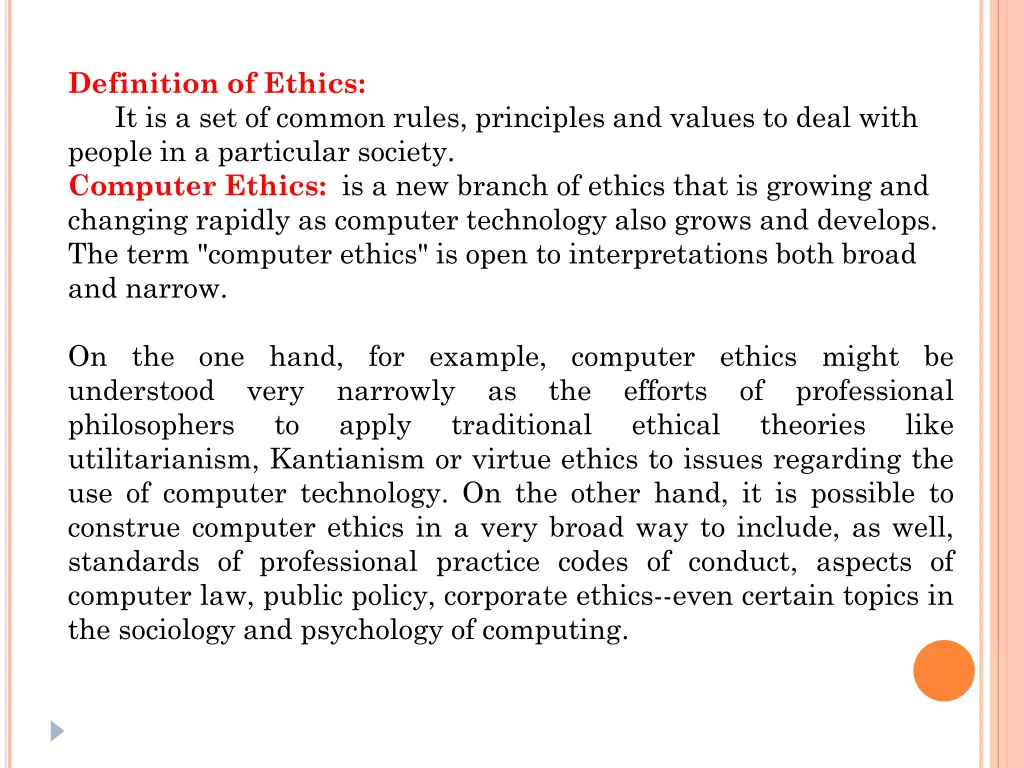 definition of ethics it is a set of common rules