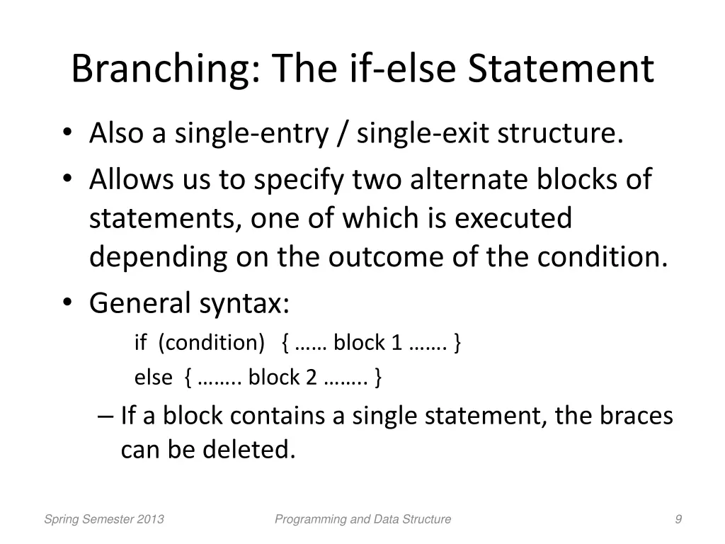 branching the if else statement