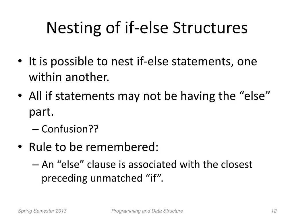 nesting of if else structures