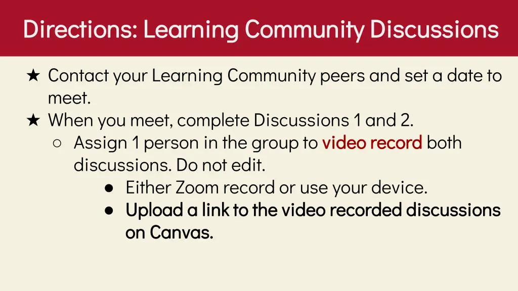 directions learning community discussions