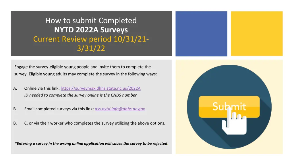 how to submit completed nytd 2022a surveys