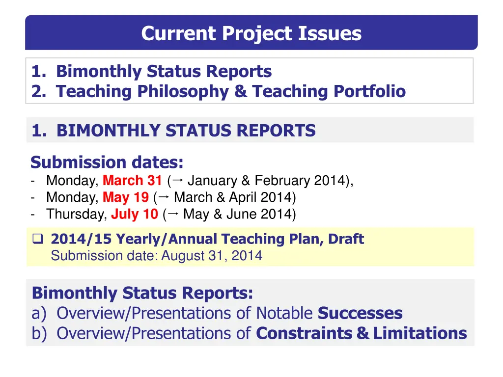 current project issues