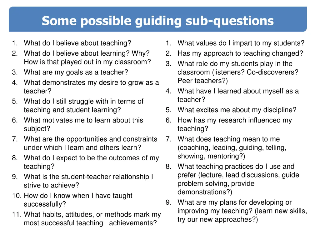 some possible guiding sub questions
