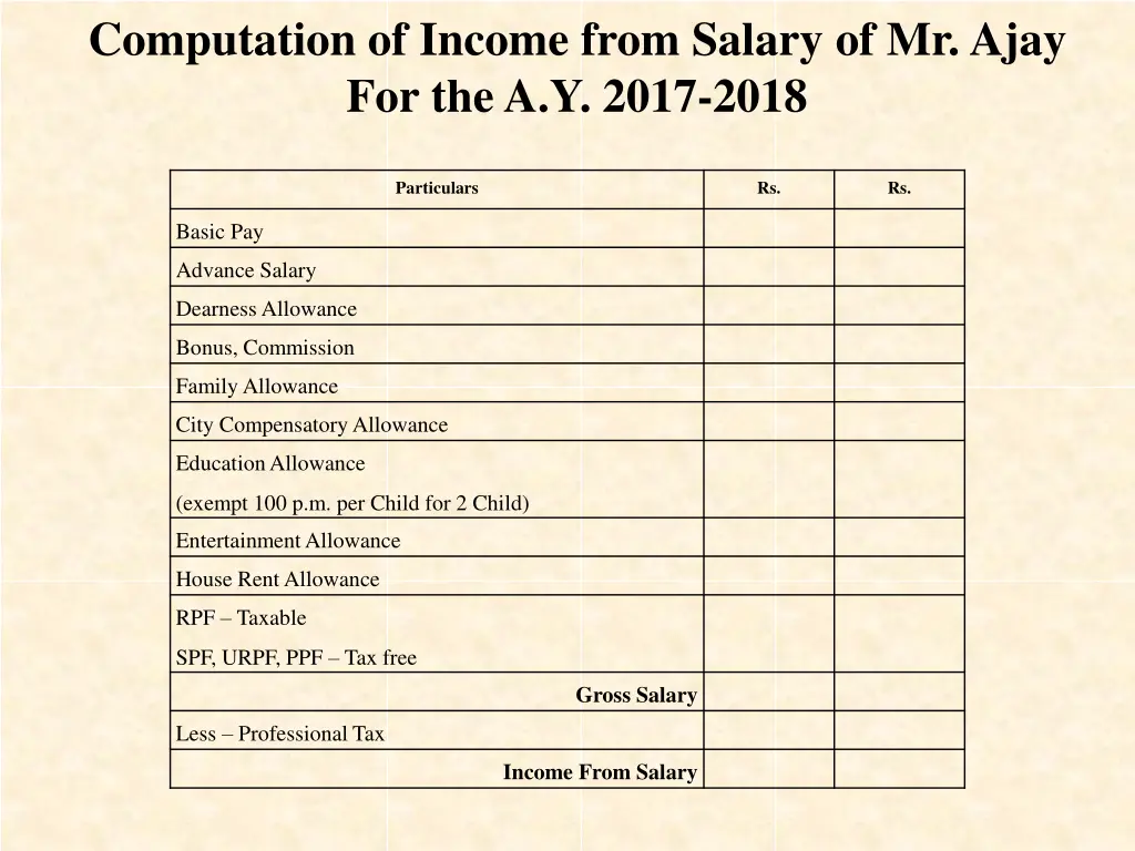 computation of income from salary of mr ajay