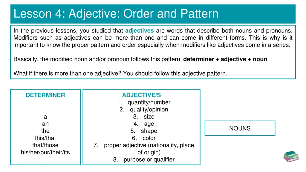 lesson 4 adjective order and pattern 2