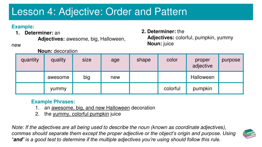 lesson 4 adjective order and pattern 3