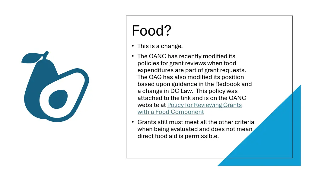 food this is a change the oanc has recently