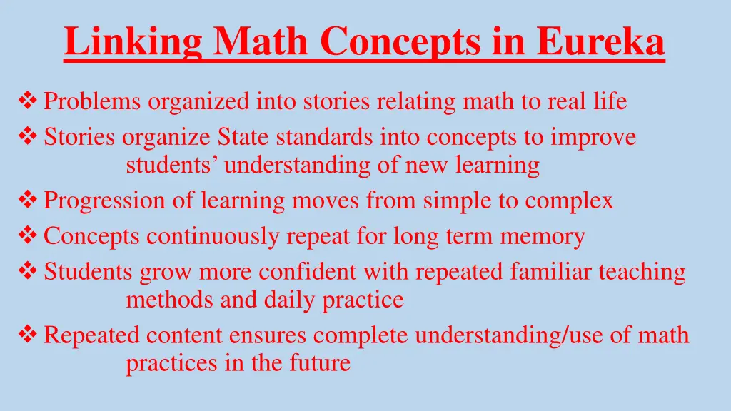 linking math concepts in eureka