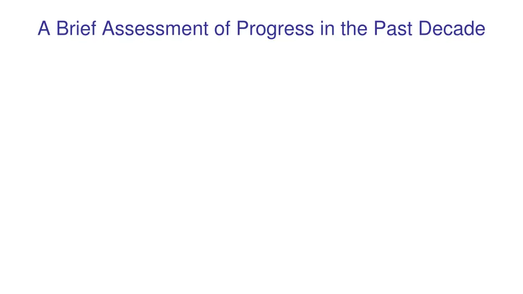 a brief assessment of progress in the past decade