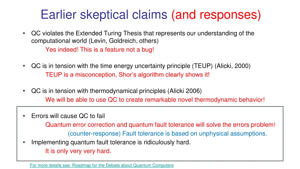 earlier skeptical claims and responses