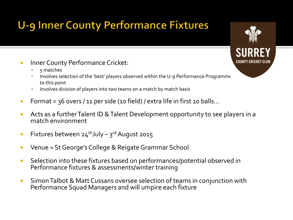 inner county performance cricket 5 matches